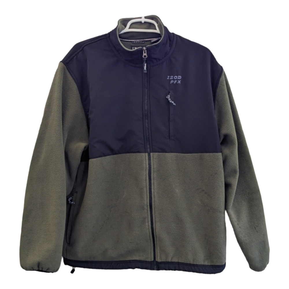 Izod PFX Mens Olive and Black Fleece Jacket, full zip Size Large